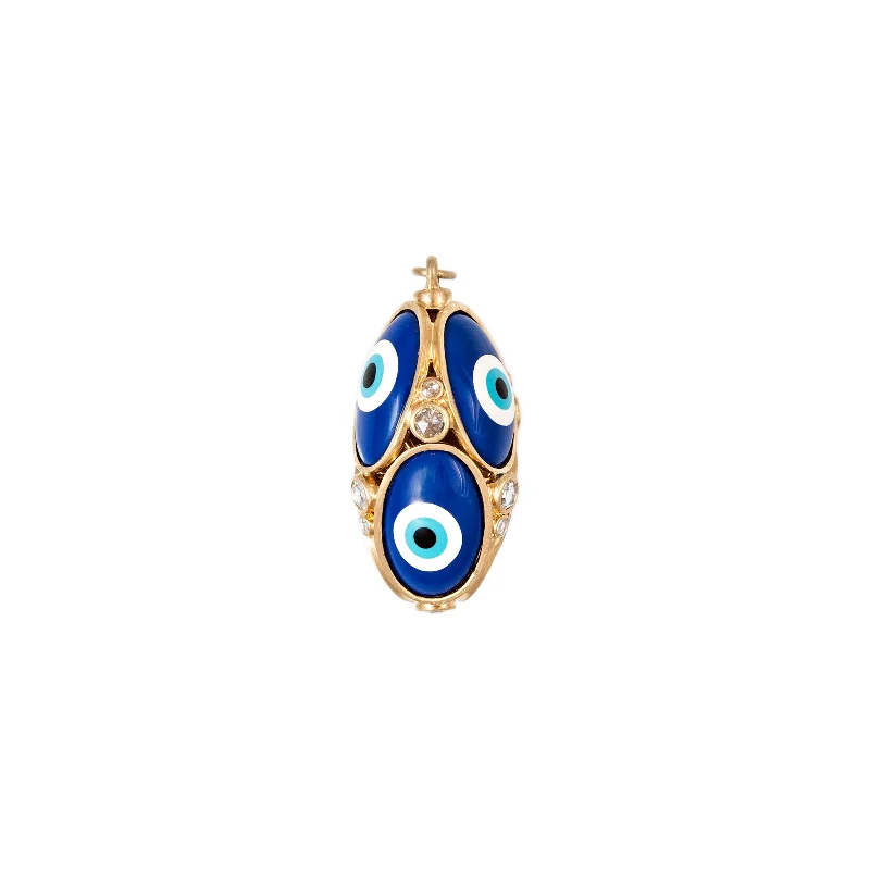 Best necklaces and pendants with turquoise stones for a vibrant boho-chic look-BLUE CERAMIC EYE + ROSE CUT DIAMOND EGG CHARM