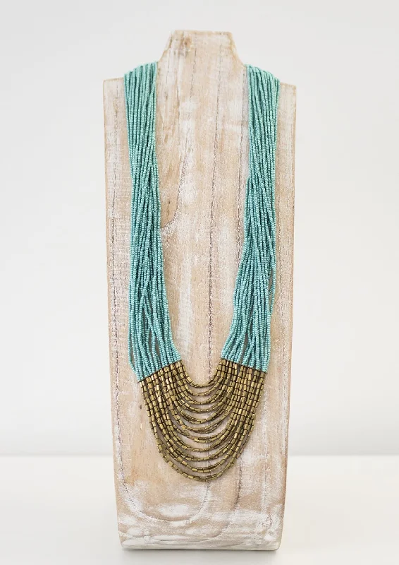 Beautiful necklaces and pendants with moonstone for an ethereal, mystical appearance-Long Tiered Hema Necklace <br> Turquoise