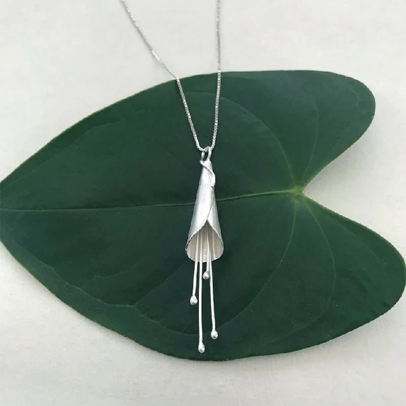 Necklaces and pendants with matching rings for a coordinated set of jewelry-Calla Lily Necklace - Sterling Silver, Indonesia