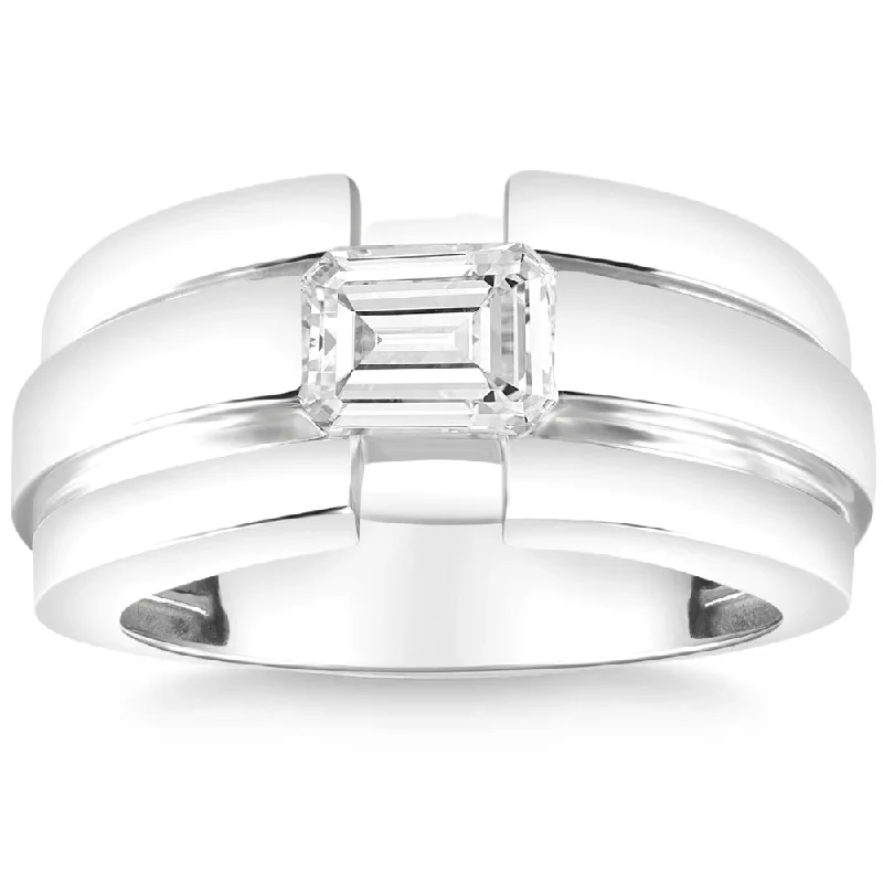 Rings with sleek black agate for edge -Certified 2 1/2Ct Emerald Cut Solitaire Diamond Ring 10k Gold Lab Grown Men's