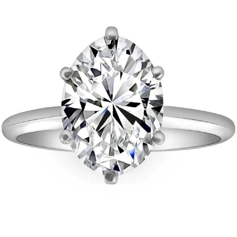 Rings with etched floral bands for detail -Certified 3CT Platinum Oval Diamond 6-Prong Solitaire Engagement Ring Lab Grown