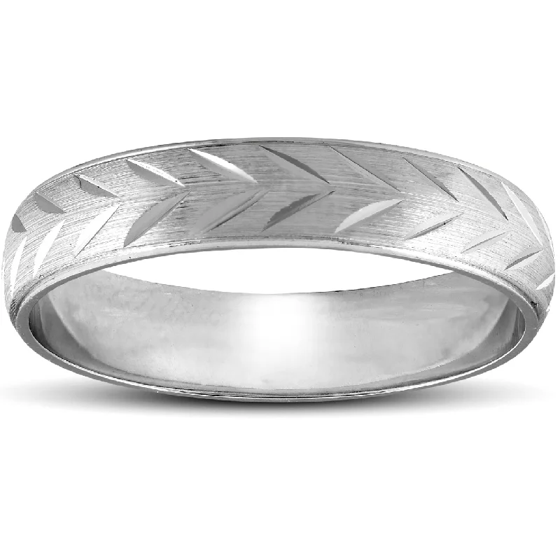 Rings with smoky quartz for muted elegance -Chevron Brushed Mens Wedding Band 14K White Gold Size Selectable