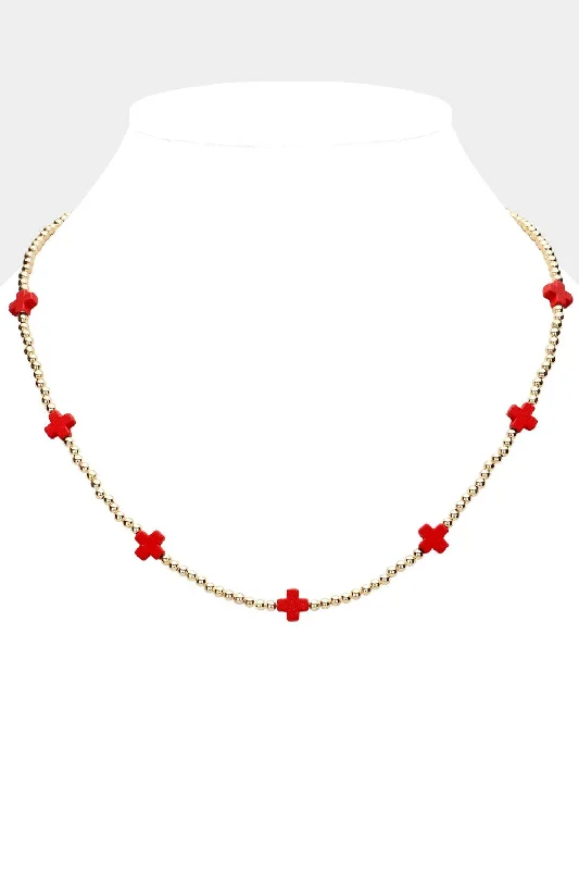 Best necklaces and pendants with infinity hearts for a romantic, eternal symbol-Cross Pointed Red Metal Ball Beaded Necklace