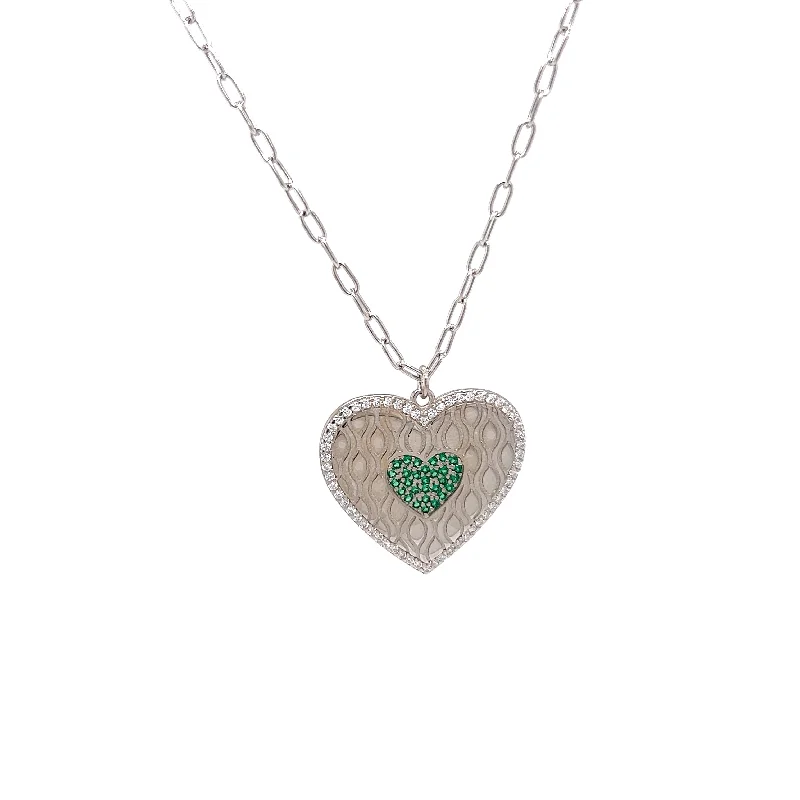 Best necklaces and pendants with silver chains for a sleek, timeless look-Designed Heart with Emerald Center Stones