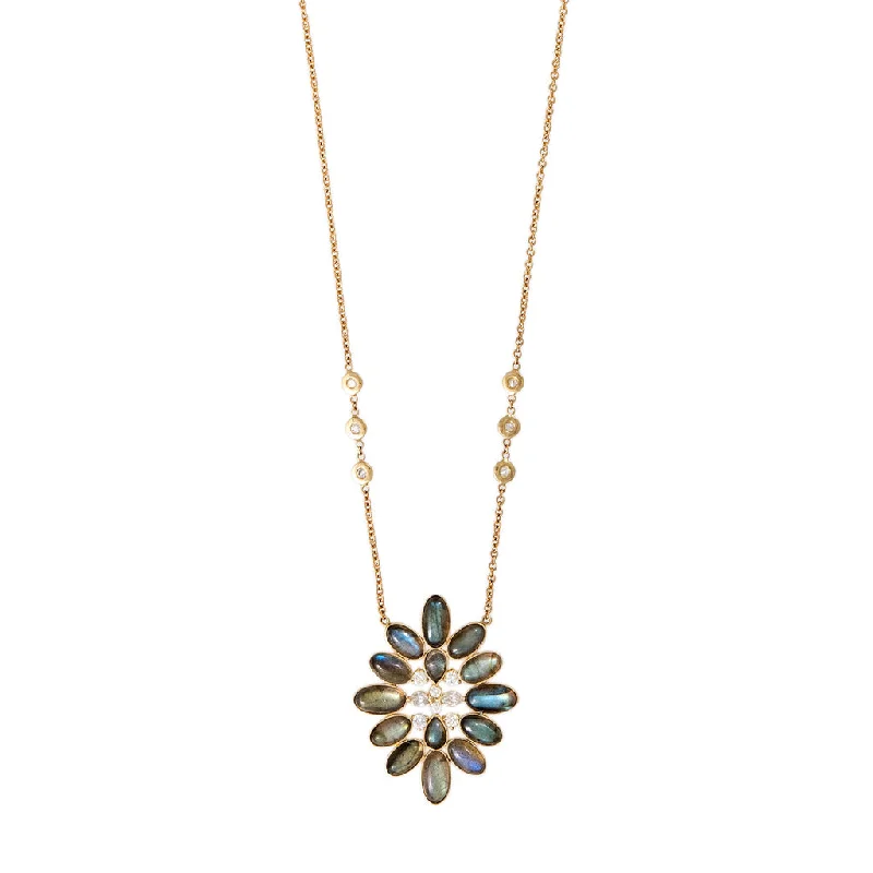 Necklaces and pendants with love knot designs for a romantic, meaningful symbol-DIAMOND + LABRADORITE BLOSSOM NECKLACE