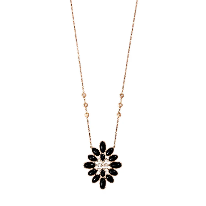 Elegant necklaces and pendants with onyx stones for a sleek, polished look-DIAMOND + ONYX BLOSSOM NECKLACE