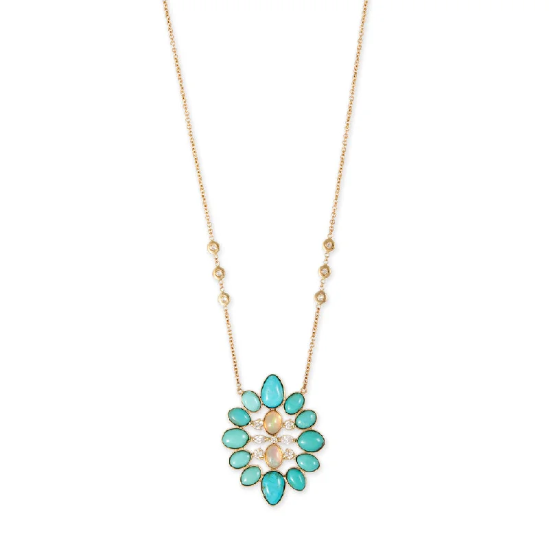 Best necklaces and pendants with adjustable chains for a customizable fit-DIAMOND + TURQUOISE OPAL BLOSSOM NECKLACE