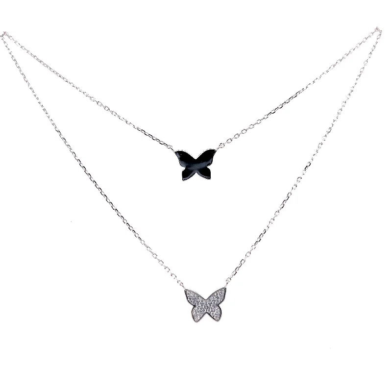 Necklaces and pendants with sun and moon motifs for a celestial-inspired design-Double Butterfly CZ Necklace