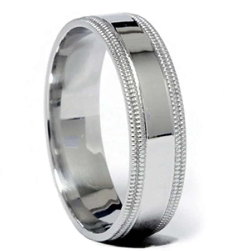 Rings with double bands for modern twist -Double Milgrained Wedding Band 950 Platinum Size Selectable