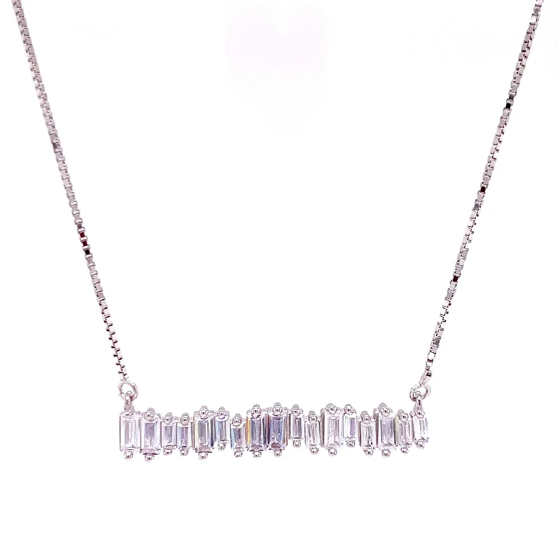 Elegant necklaces and pendants with gold chains for a chic, timeless appearance-Emerald Shaped CZ Bar Necklace