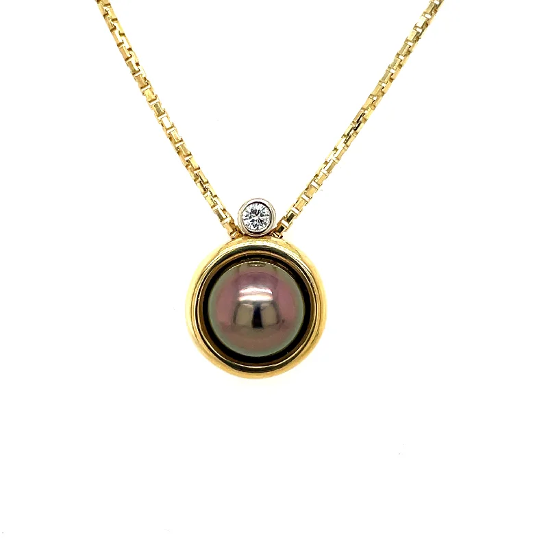 Beautiful necklaces and pendants with moon and star charms for a dreamy effect-ESTATE 14K Two-tone Gold Black Pearl & Diamond Accent Necklace