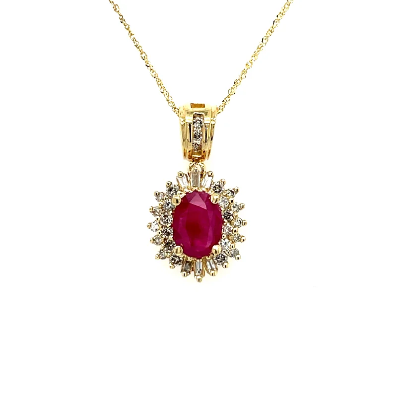 Necklaces and pendants with star-shaped designs for a whimsical, celestial touch-ESTATE 14KY Gold Treated Ruby & Diamond Necklace