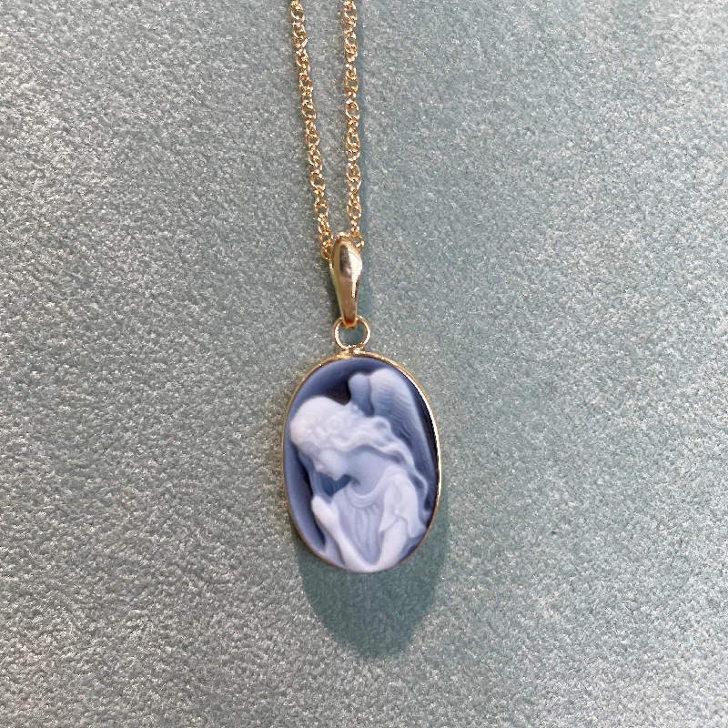 Simple necklaces and pendants with tiny charms for a delicate and casual vibe-ESTATE GUARDIAN ANGEL BLUE AGATE CAMEO NECKLACE