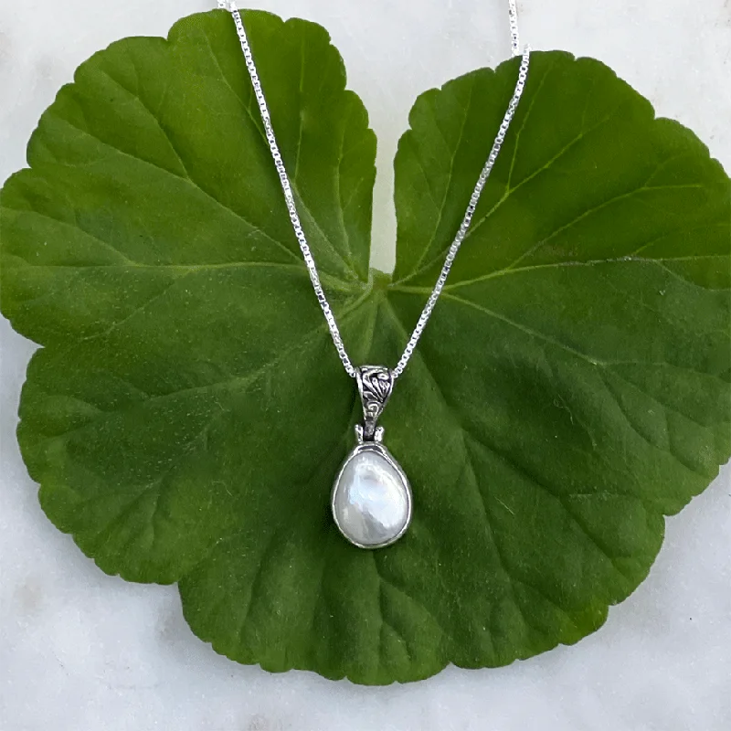 Best necklaces and pendants with heart-shaped lockets for a sentimental keepsake-Filigree Simplicity Pearl Necklace - Sterling Silver, Indonesia