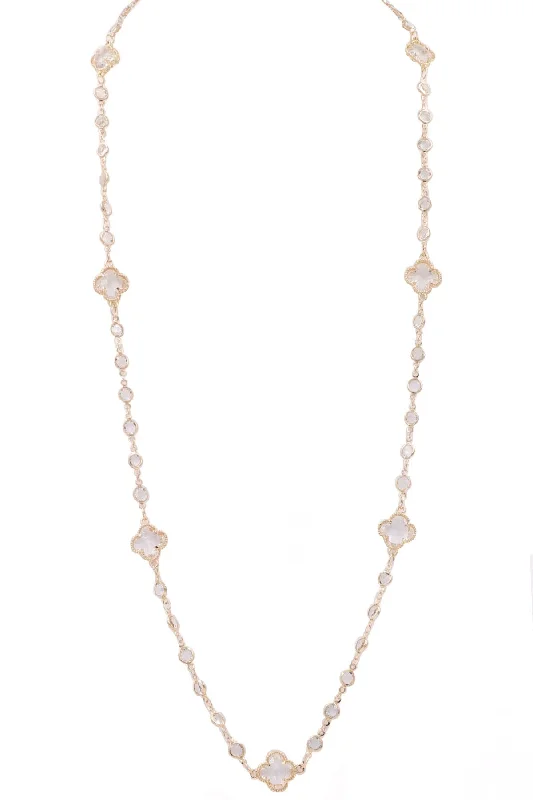 Beautiful necklaces and pendants with moon and star charms for a dreamy effect-Glass Jewel Gold Clear Quatrefoil Station Necklace