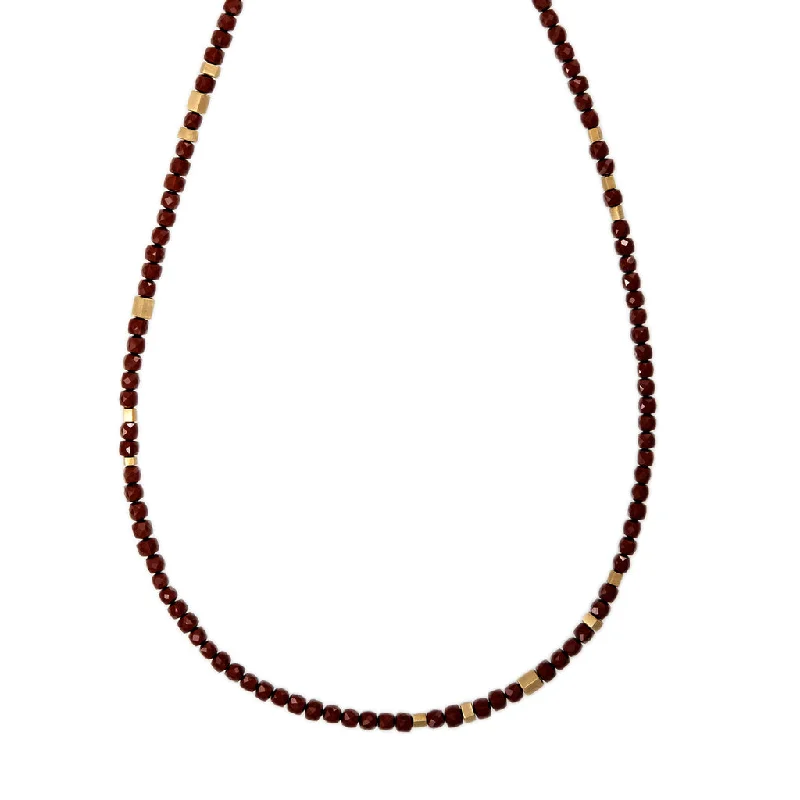 Simple necklaces and pendants with tiny charms for a delicate and casual vibe-GOLD HEXAGON BEADS + RED JASPER BEADED NECKLACE