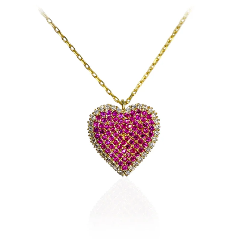 Best necklaces and pendants with butterfly pendants for a delicate, light style-Gold Plated Heart Necklace with Ruby Pave CZ Center and White CZ Halo