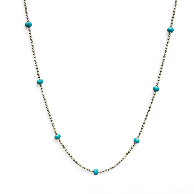 Elegant necklaces and pendants with onyx stones for a sleek, polished look-Gold Plated Small Bead Necklace with Turquoise Beads By The Yard