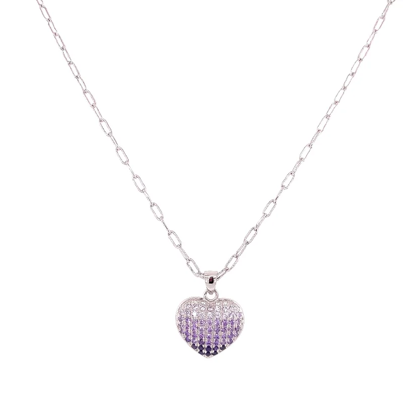 Trendy necklaces and pendants with statement pieces for a bold fashion statement-Gradient Purple Pave Heart Necklace