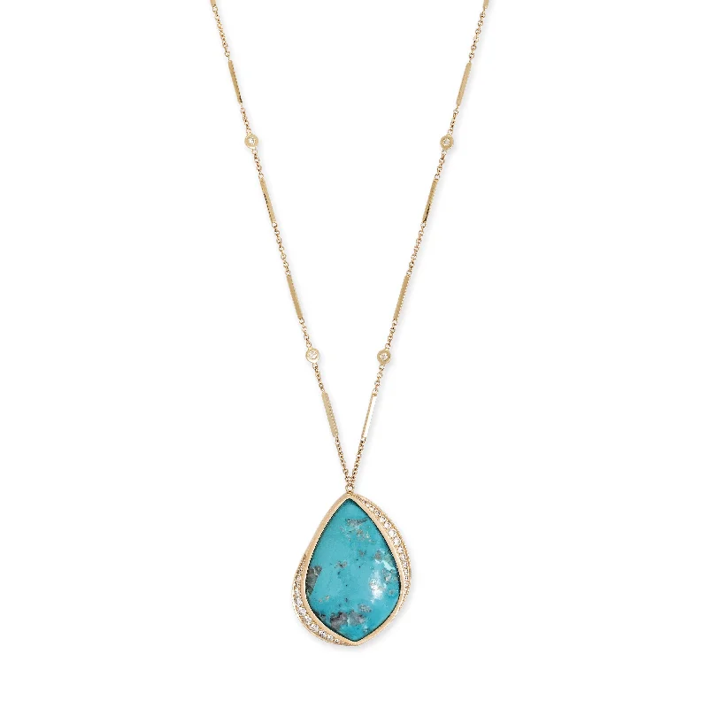 Trendy necklaces and pendants with statement pieces for a bold fashion statement-GRADUATED PAVE TURQUOISE MARQUISE SMOOTH BAR NECKLACE