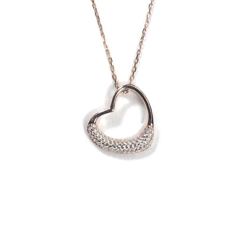 Best necklaces and pendants with crystal accents for a sparkling and elegant style-Open Heart Necklace With Half Pave Border