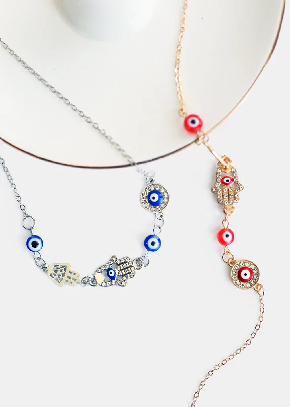 Beautiful necklaces and pendants with diamond-encrusted designs for maximum sparkle-Hamsa Hands & Evil Eye Necklace