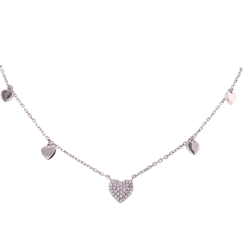 Necklaces and pendants with abstract shapes for a modern, creative appearance-Heart Pave Necklace with Hearts on the side