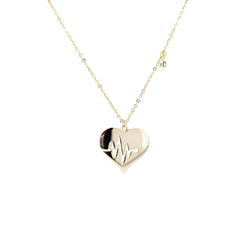 Simple necklaces and pendants with bar pendants for a sleek modern design-Heart with Heartbeat Necklace