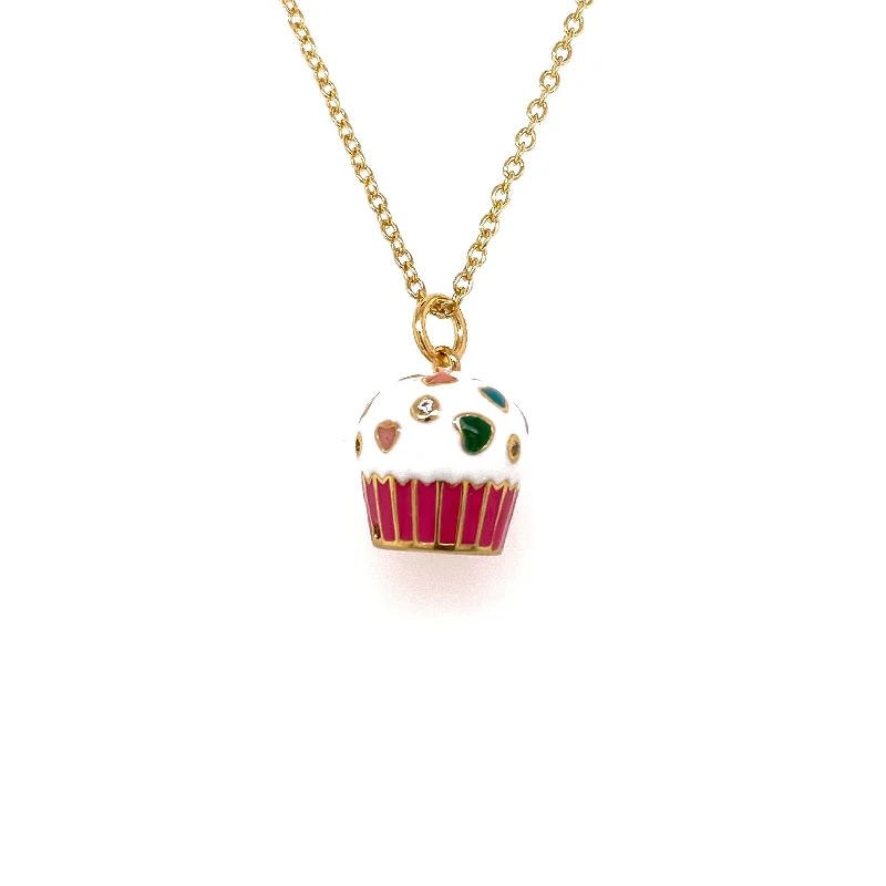 Best necklaces and pendants with butterfly wings for a delicate, graceful style-Kids Necklace With Cute Enamel Cupcake Pendant