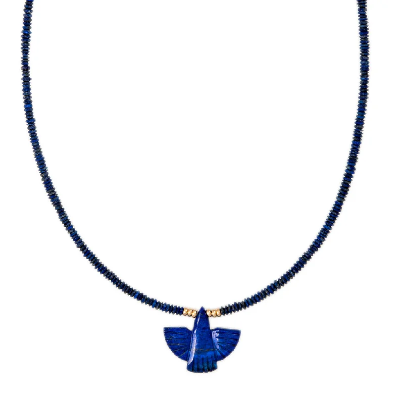 Necklaces and pendants with geometric pendants for a clean, contemporary design-LAPIS THUNDERBIRD + GOLD AND LAPIS SAUCER BEADED TOGGLE NECKLACE