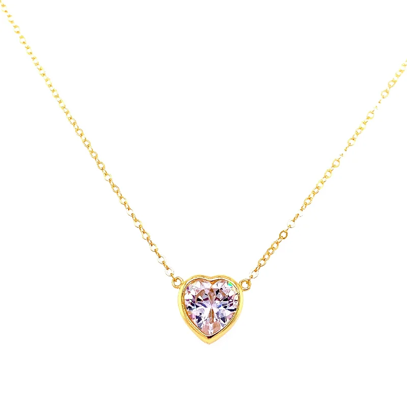 Best necklaces and pendants with oval pendants for a classic, elegant shape-Large Bezel CZ Heart Necklace