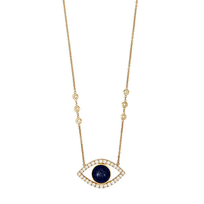 Best necklaces and pendants with glowing moonstone for an ethereal glow-LARGE PAVE LAPIS CENTER OPEN EYE DIAMOND NECKLACE