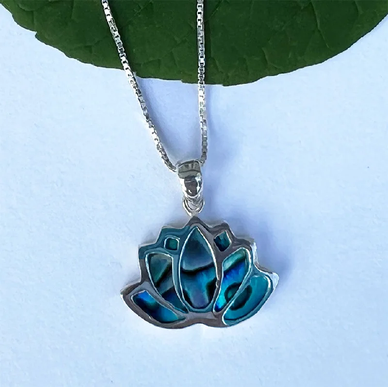 Personalized necklaces and pendants with coordinates for a meaningful location-based gift-Lotus Abalone Inlay Necklace - Sterling Silver, Indonesia