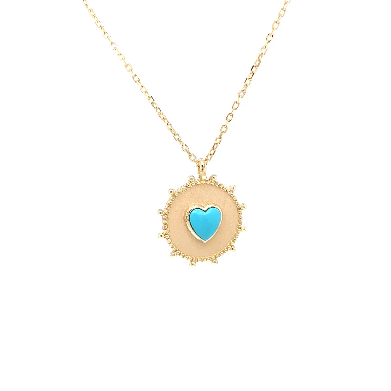 Best necklaces and pendants for everyday wear with minimalist designs-Medallion with Turquoise Heart Necklace