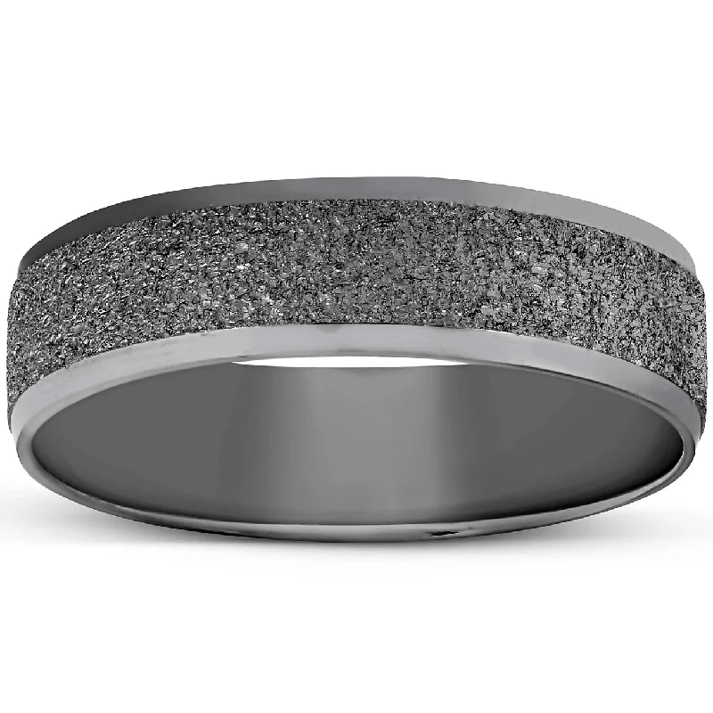 Rings with hexagon-cut stones for trendiness -Mens 10K Black Gold Textured Wedding Band