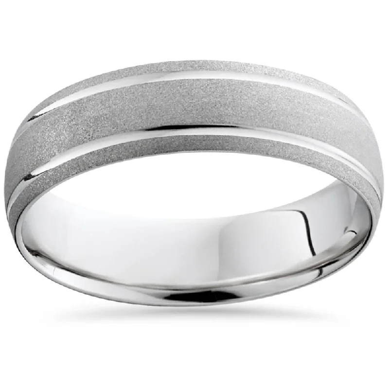 Rings with rough moonstone for natural beauty -Mens 10K White Gold Comfort Sandblast Finish Wedding Band Size Selectable