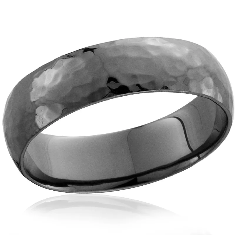 Rings with branch-inspired bands for organic -Mens 14K Black Gold Hammered Wedding Ring 6mm New Band Size Selectable