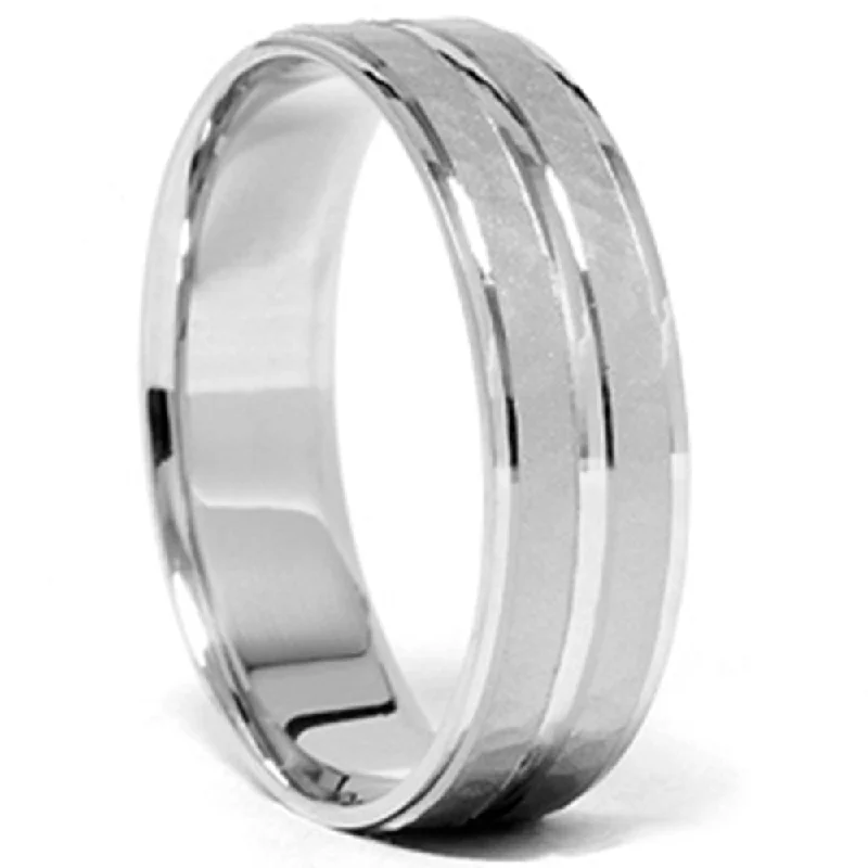 Rings with wide bands for statement wear -Mens 14K White Gold Hammered Comfort Wedding Band Ring Size Selectable