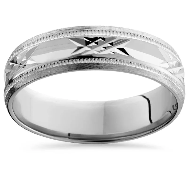 Rings with wave patterns for ocean vibes -Mens 14K White Gold Swiss Cut Wedding Band Ring New Size Selectable