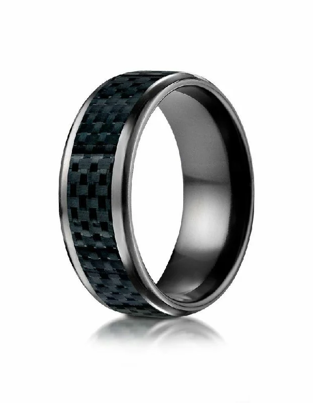 Necklaces and pendants with feather designs for a boho-chic, carefree vibe-Men's 8MM BLACK TITANIUM CARBON FIBER INLAY WEDDING BAND