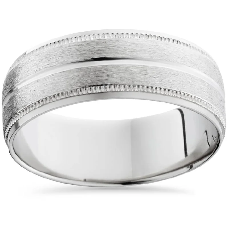 Rings with shield-shaped stones for boldness -Men's 8mm Platinum Satin Wedding Band Bands Mens Rings Size Selectable