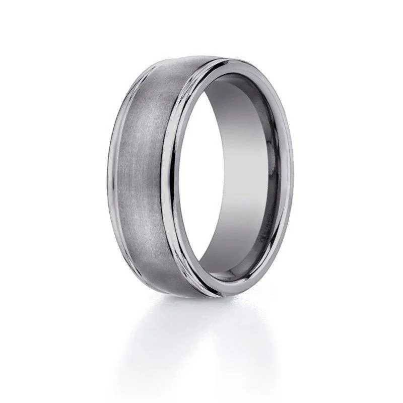 Necklaces and pendants with enamel accents for a colorful, eye-catching appearance-MEN'S 8MM TUNGSTEN DOUBLE RIDGE WEDDING BAND