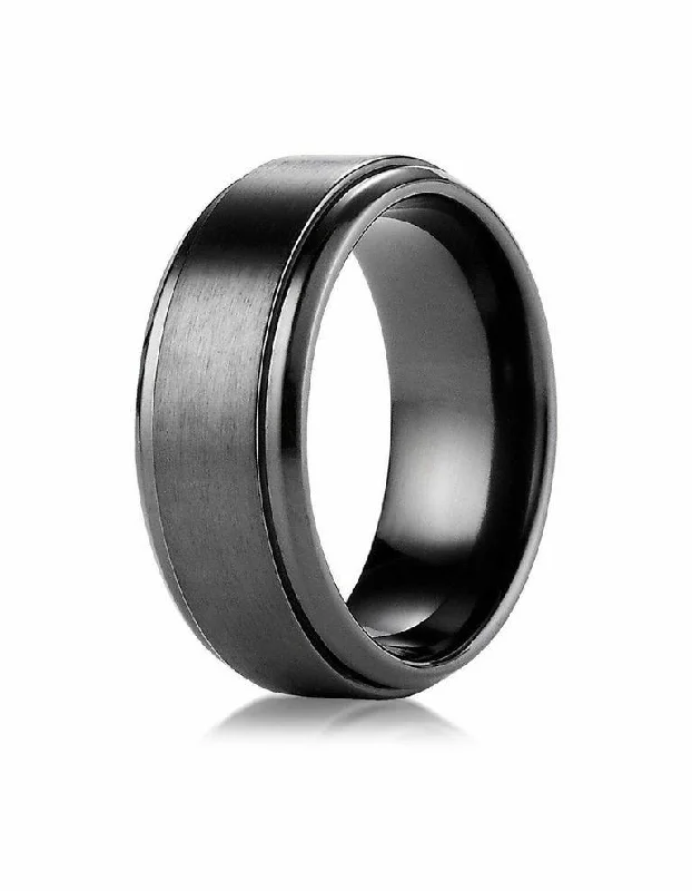 Best necklaces and pendants with matching rings for a coordinated jewelry set-MEN'S 9MM BLACK TITANIUM RIDGE EDGE WEDDING BAND