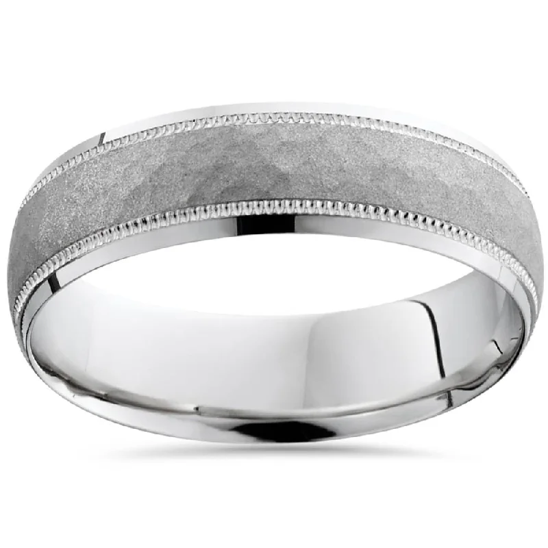 Rings with sleek black agate for edge -Mens Hammered 950 Platinum 6mm Comfort Fit Wedding Band Size Selectable