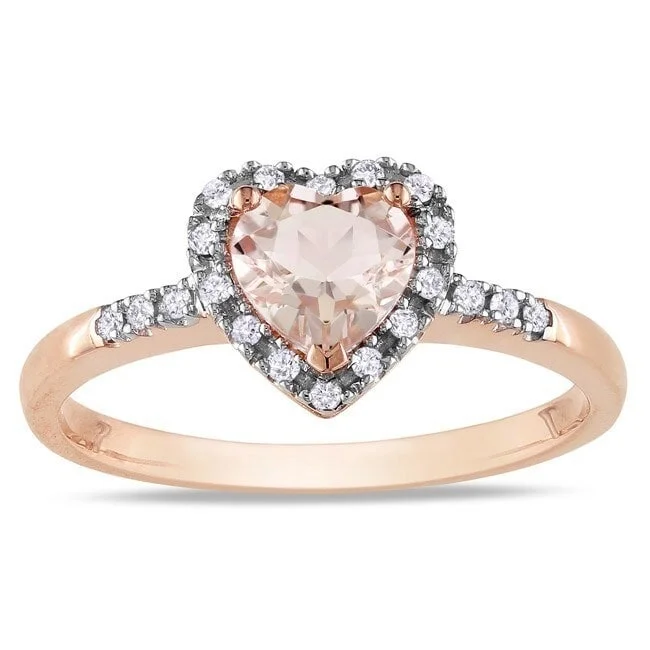 Dainty rings with subtle engraved star motifs -Miadora 10k Pink Gold Morganite and 1/10ct TDW Diamond Heart Ring (G-H, I2)