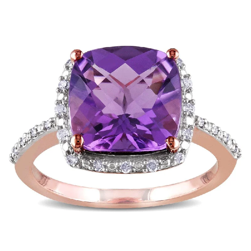 Rings with faceted garnet for deep shine -Miadora 10k Rose Gold Amethyst and 1/10ct TDW Diamond Ring (H-I, I2-I3)