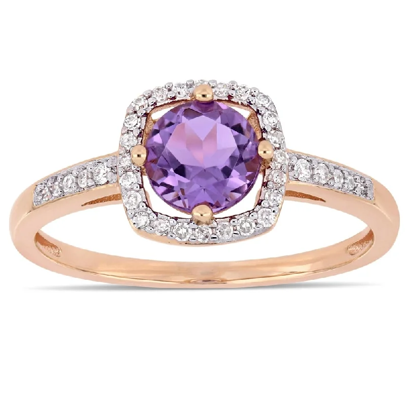 Rings with wide bands for statement wear -Miadora 10k Rose Gold Amethyst and 1/7ct TDW Diamond Floating Square Halo Ring