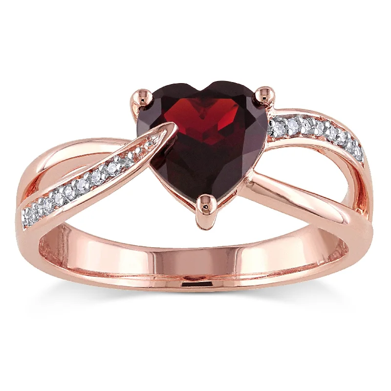 Rings with matte gold for subtle luxury -Miadora 10k Rose Gold Garnet and Diamond Accent Heart Ring