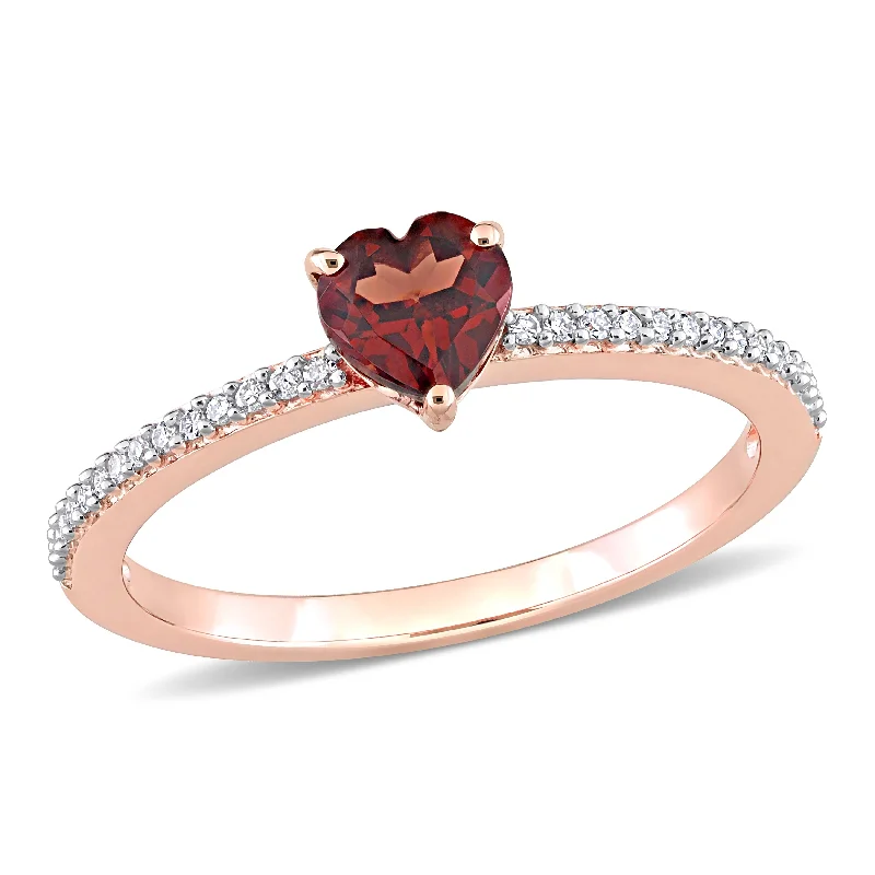 Rings with polished jade for smooth calm -Miadora 10k Rose Gold Heart-cut Garnet and 1/10ct TDW Diamond Birthstone Ring