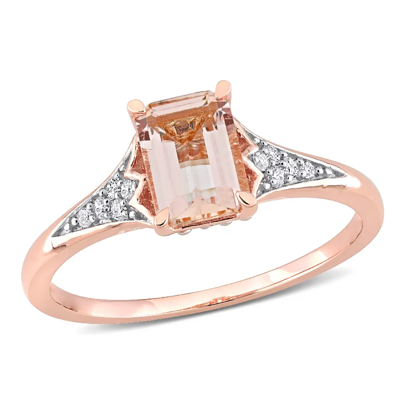 Rings with spiral ruby for bold twist -Miadora 10k Rose Gold Octagon-cut Morganite and 1/10ct TDW Diamond Ring